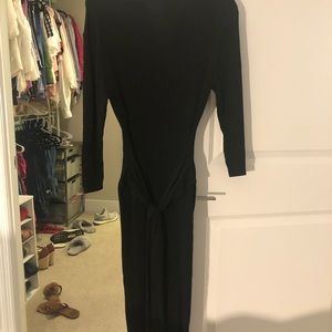 Black turtle neck sweater dress with waist tie